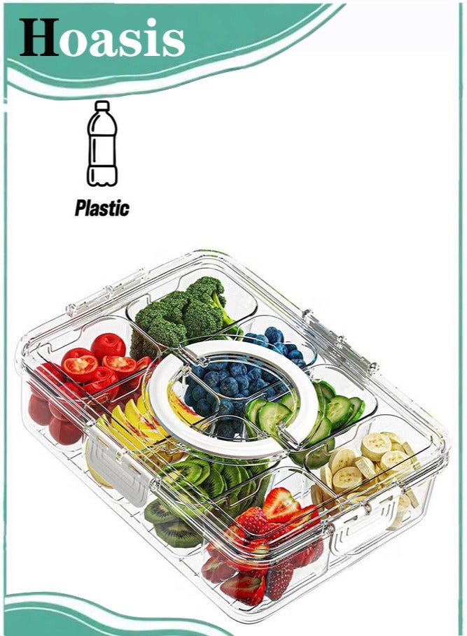 Hoasis Snackle Box Container, Divided Serving Tray with Lid and Handle, 8 Compartments Snack Box Container, Portable Clear Snack Organizer for Travel, Party, Picnic, Charcuterie, Candy, Nut Storage - Image 1