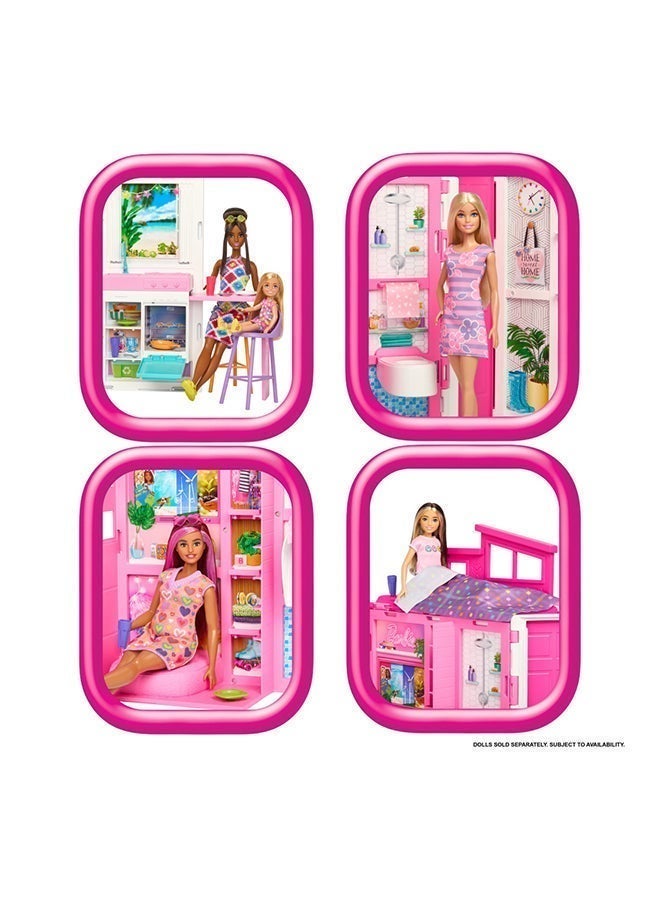 Barbie Doll House Playset, Getaway House With 4 Play Areas Including Kitchen, Bathroom, Bedroom And Lounge, 11 Decor Accessories - Image 4