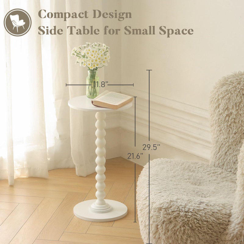 Fultyle Round Side Table, Small Drink Table for Small Spaces, Modern Accent End Table Nightstand with Solid Wood Leg for Living Room, Bedroom, Corners, and Office (White) - Image 4