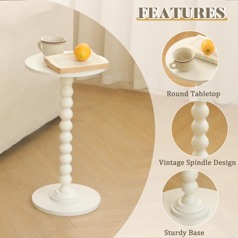 Fultyle Round Side Table, Small Drink Table for Small Spaces, Modern Accent End Table Nightstand with Solid Wood Leg for Living Room, Bedroom, Corners, and Office (White) - Image 5