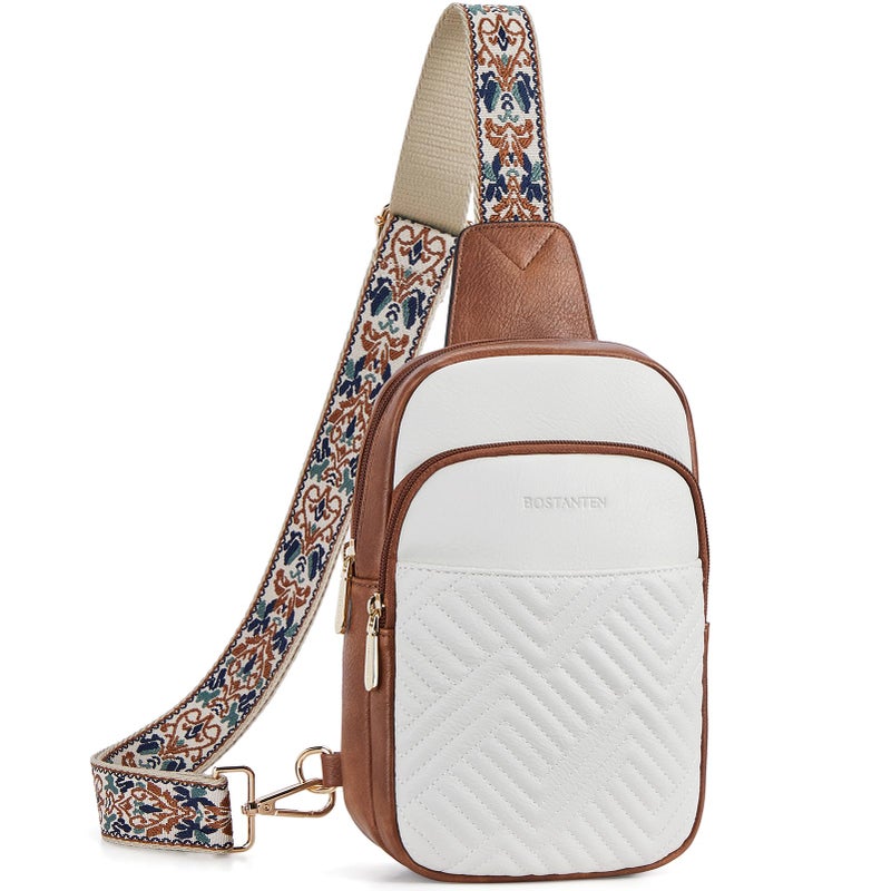BOSTANTEN Sling Bag Quilted Crossbody Bags for Women Cross Body Purse Leather Fanny Pack with Adjustable Guitar Strap - Image 1