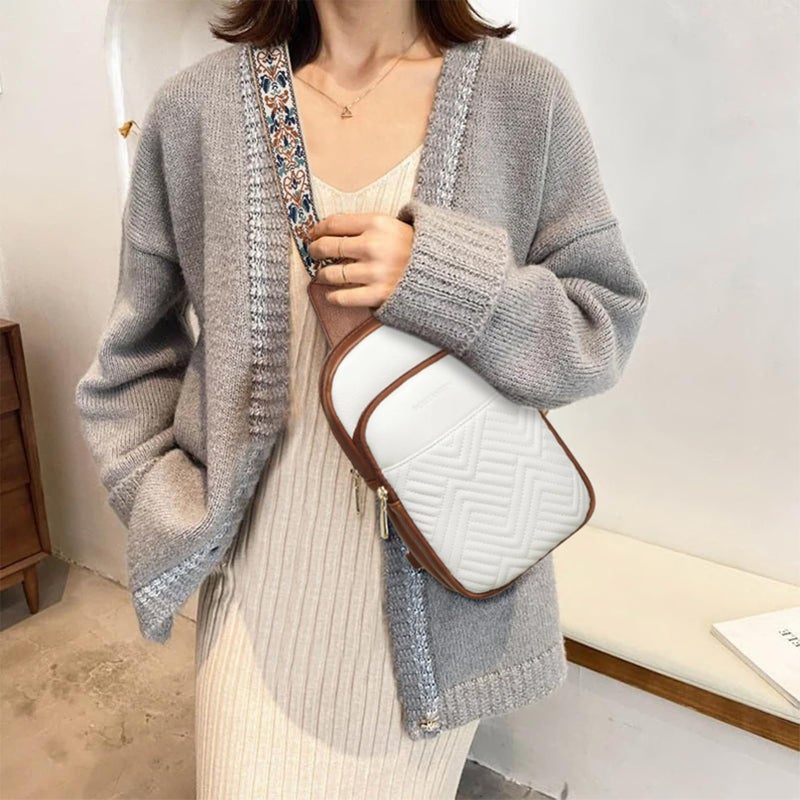 BOSTANTEN Sling Bag Quilted Crossbody Bags for Women Cross Body Purse Leather Fanny Pack with Adjustable Guitar Strap - Image 2