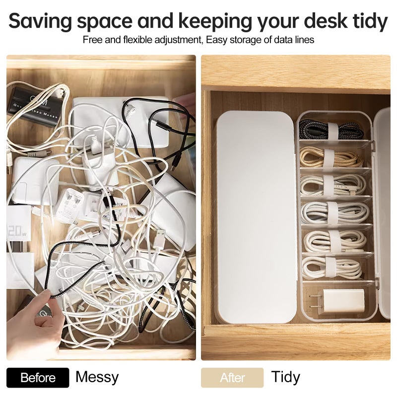 PAVSTINE 2 Pcs Cable Organizer Storage Box with 14 Wire Ties,Desktop Cable Management Box with Lid,Power Cord Organizer for Office,Home,Desk Accessories Storage Stationery Supplies White - Image 3