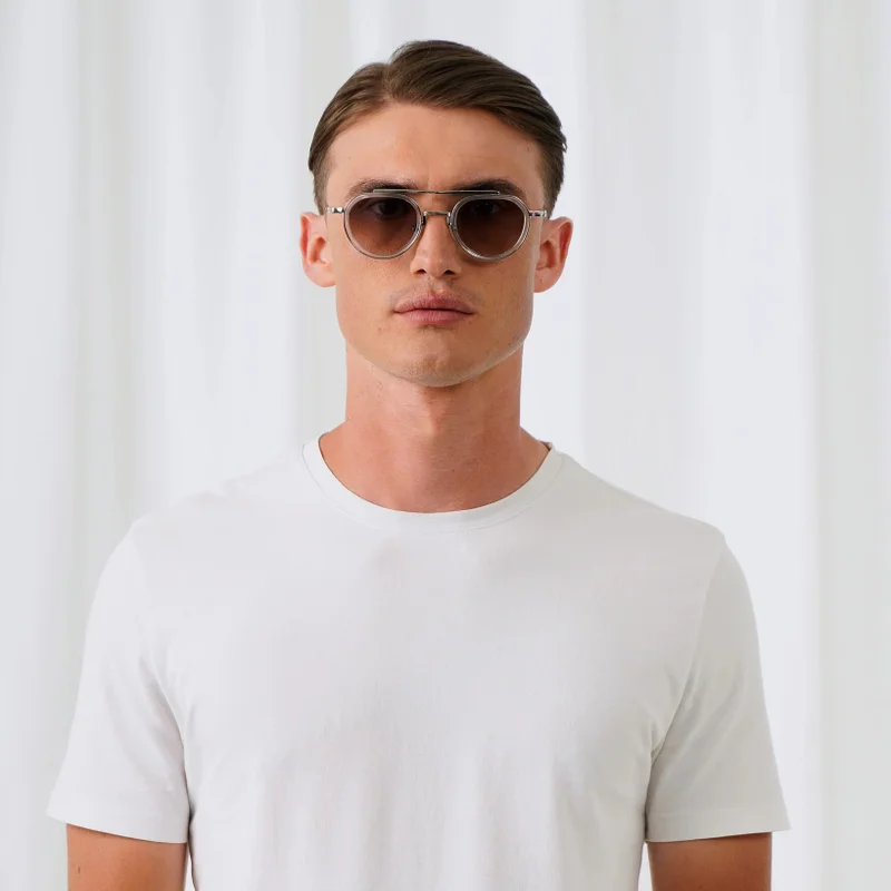 Explicit Poets Explicit Poets Unisex Tex Silver & Clear-Gradient Gray Stylish Sunglasses, A20EP3