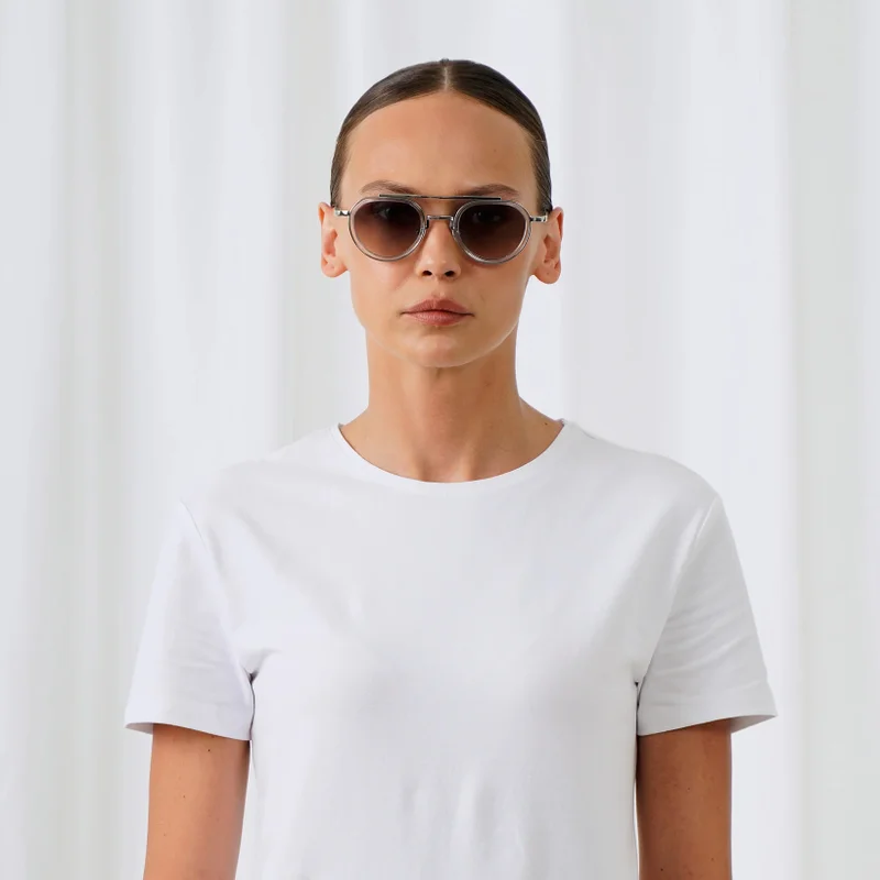 Explicit Poets Explicit Poets Unisex Tex Silver & Clear-Gradient Gray Stylish Sunglasses, A20EP3