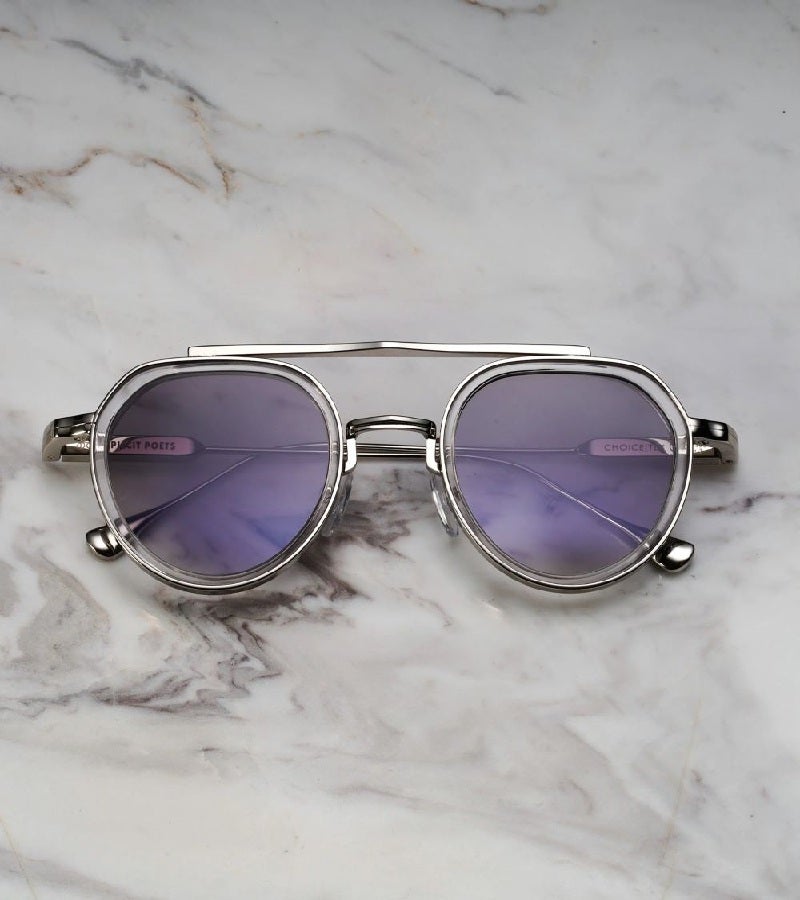 Explicit Poets Unisex Tex Silver & Clear-Gradient Gray Stylish Sunglasses, A20EP3 - Image 2