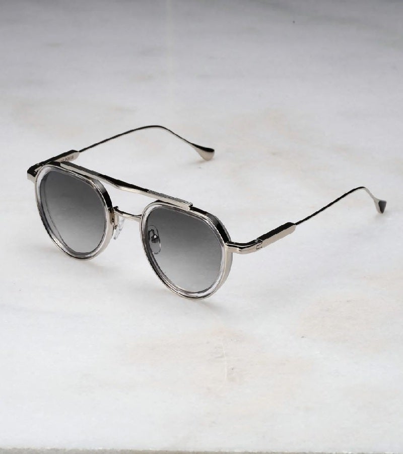 Explicit Poets Unisex Tex Silver & Clear-Gradient Gray Stylish Sunglasses, A20EP3 - Image 1