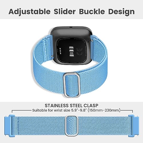 Zspoly 8 Pack Elastic Bands Compatible With Fitbit Versa 2/Lite/SE for Women Men, Adjustable Stretchy Nylon Braided Strap Solo Loop Sport Replacement Wristband for Smart Watch - Image 4