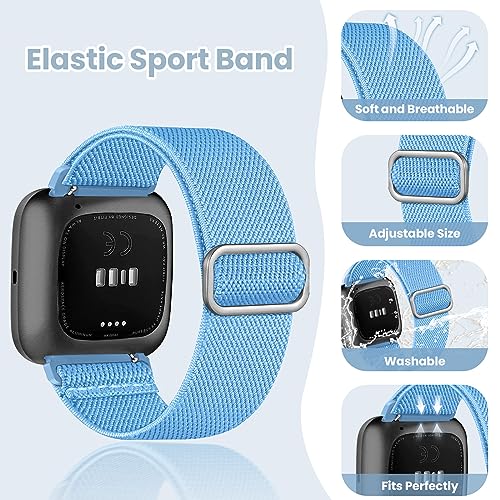 Zspoly 8 Pack Elastic Bands Compatible With Fitbit Versa 2/Lite/SE for Women Men, Adjustable Stretchy Nylon Braided Strap Solo Loop Sport Replacement Wristband for Smart Watch - Image 3