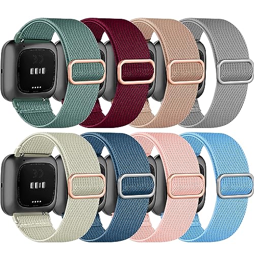 Zspoly 8 Pack Elastic Bands Compatible With Fitbit Versa 2/Lite/SE for Women Men, Adjustable Stretchy Nylon Braided Strap Solo Loop Sport Replacement Wristband for Smart Watch - Image 1