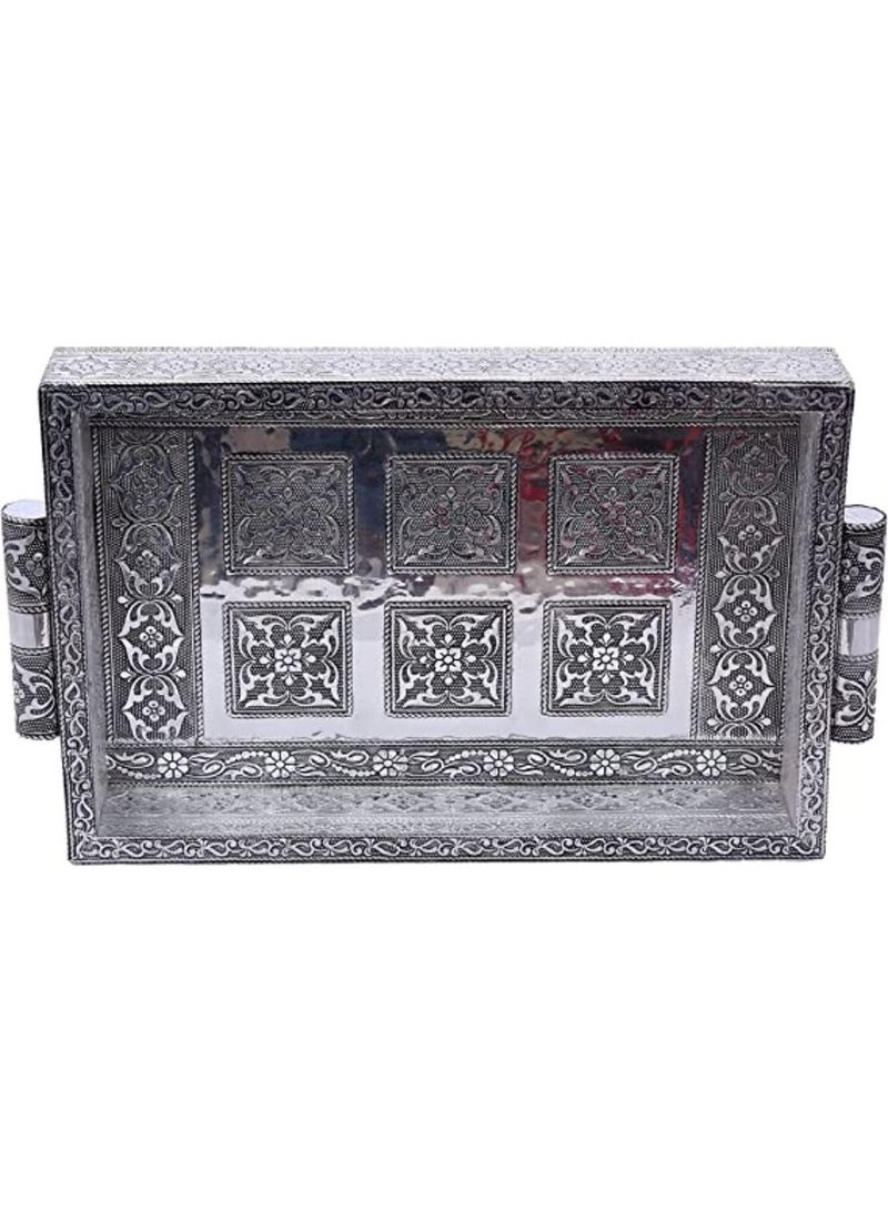 QUESERA صينية فضية مزخرفة يدويًا لتخزين الطعام، صينية هدايا - Image 2