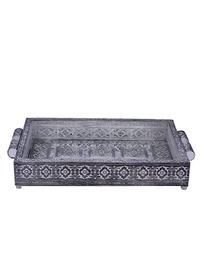 QUESERA صينية فضية مزخرفة يدويًا لتخزين الطعام، صينية هدايا - Image 1