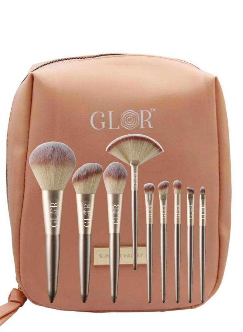GLOR Glor Cosmetic Bag Plus 9 Piece Makeup Brush Set - Image 1