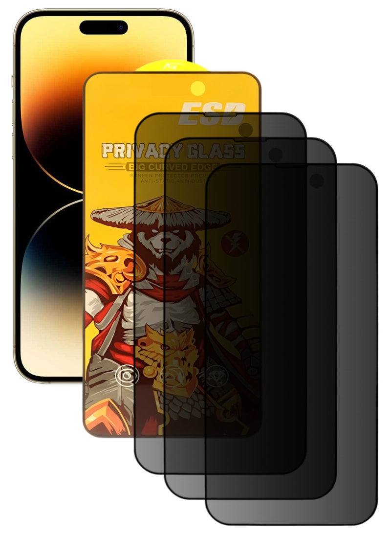 ESD 3 Pieces Tempered Dustproof Privacy Glass Screen Protector Compatible For iPhone 14 Pro - Image 1