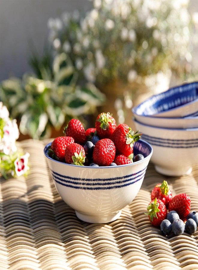 KitchenCraft Premium Mediterranean-Style Ceramic Bowls | 15.5 cm (6") Blue & White Tile Pattern | Stoneware Serving, Soup, Salad & Pasta Bowl Set | Microwave & Dishwasher Safe with Footed Base - Image 4