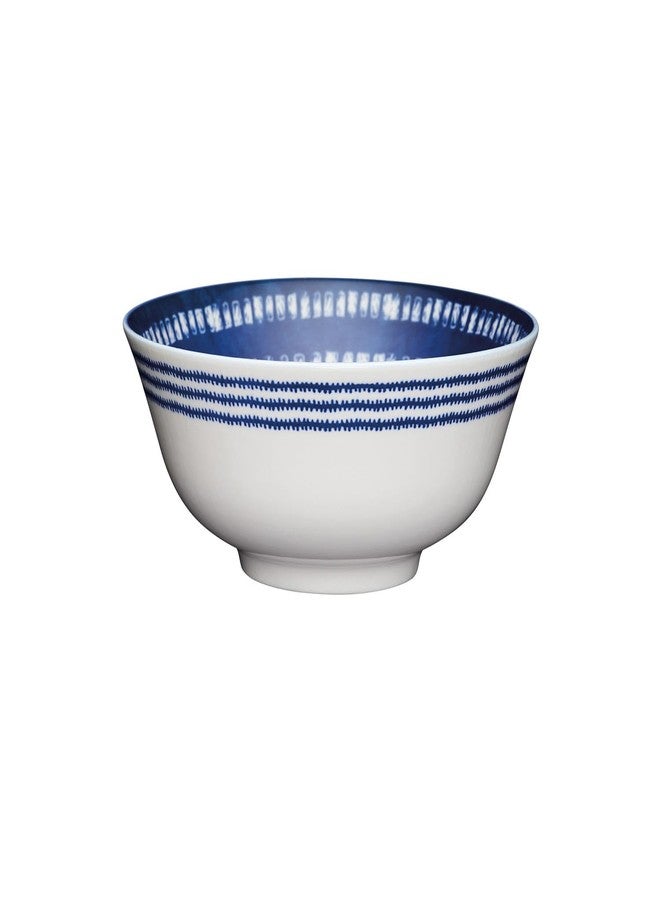 KitchenCraft Premium Mediterranean-Style Ceramic Bowls | 15.5 cm (6") Blue & White Tile Pattern | Stoneware Serving, Soup, Salad & Pasta Bowl Set | Microwave & Dishwasher Safe with Footed Base - Image 1