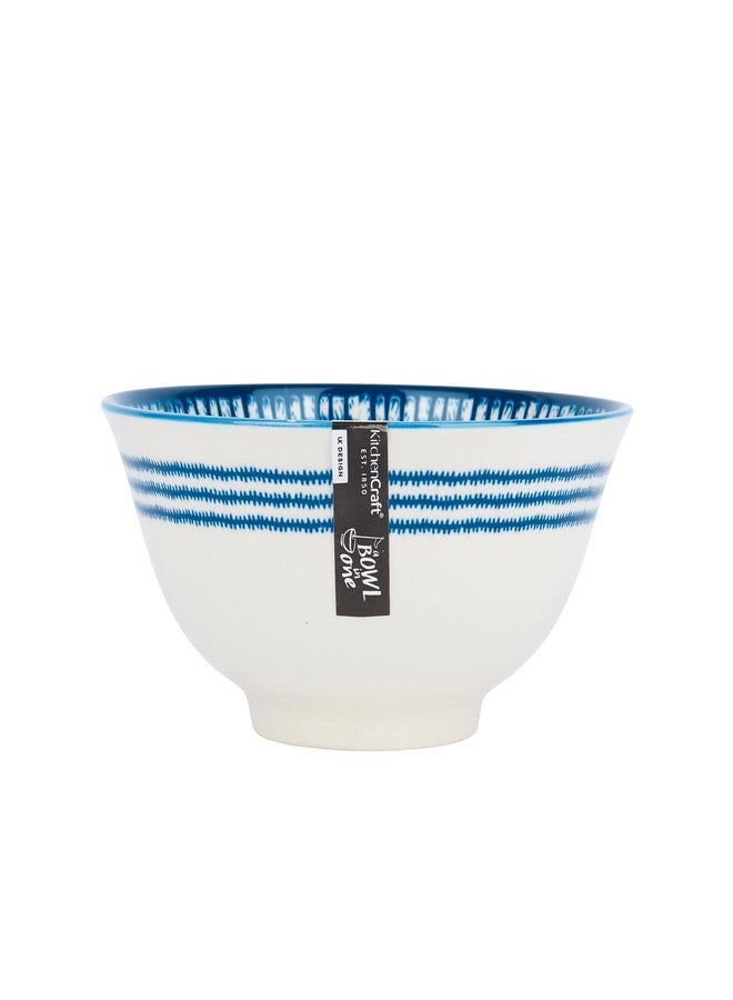 KitchenCraft Premium Mediterranean-Style Ceramic Bowls | 15.5 cm (6") Blue & White Tile Pattern | Stoneware Serving, Soup, Salad & Pasta Bowl Set | Microwave & Dishwasher Safe with Footed Base - Image 5