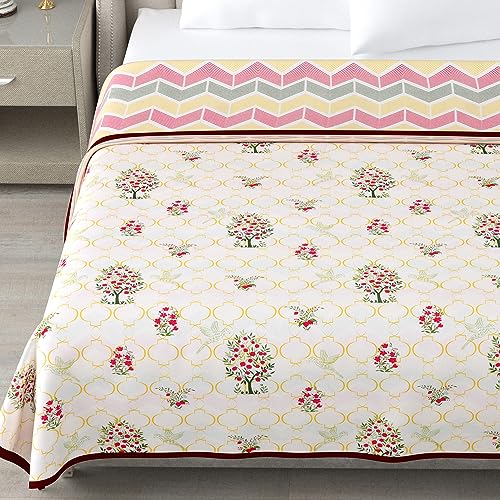 haus & kinder 100% Cotton Single Bed Dohar | Lightweight AC Blanket for Summer | Soft Breathable Reversible Blanket | Printed Cotton Dohar Ruby Tree | 58 x 88 Inch | 144 TC - Image 2