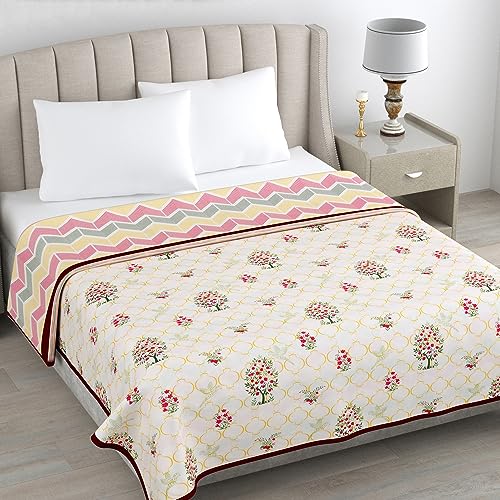 haus & kinder 100% Cotton Single Bed Dohar | Lightweight AC Blanket for Summer | Soft Breathable Reversible Blanket | Printed Cotton Dohar Ruby Tree | 58 x 88 Inch | 144 TC - Image 1