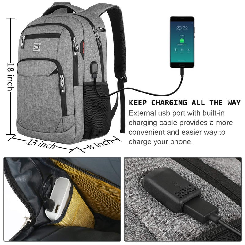Volher Laptop Backpack,Business Travel Anti Theft Slim Durable Laptops Backpack with USB Charging Port,Water Resistant College Computer Bag for Women & Men Fits 15.6 Inch Laptop and Notebook - Grey - Image 3