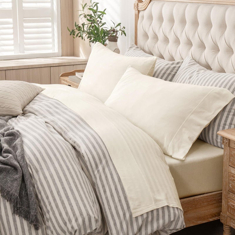PURE ERA PURE ERA Jersey Knit 4pc Bed Sheet Set 100% T-Shirt Cotton Super Soft Comfy Breathable Fits Mattress Up to 20"" Extra Deep Pocket (Solid Creamy White  King)  - Image 1