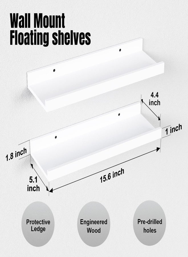 Boswillon Floating Shelves Wall Mounted Set of 2, Modern White Shelves for Bedroom, Nursery Shelves with Lip, Display Picture Ledge Shelf for Wall Decor Living Room Bathroom Kitchen - White - Image 2