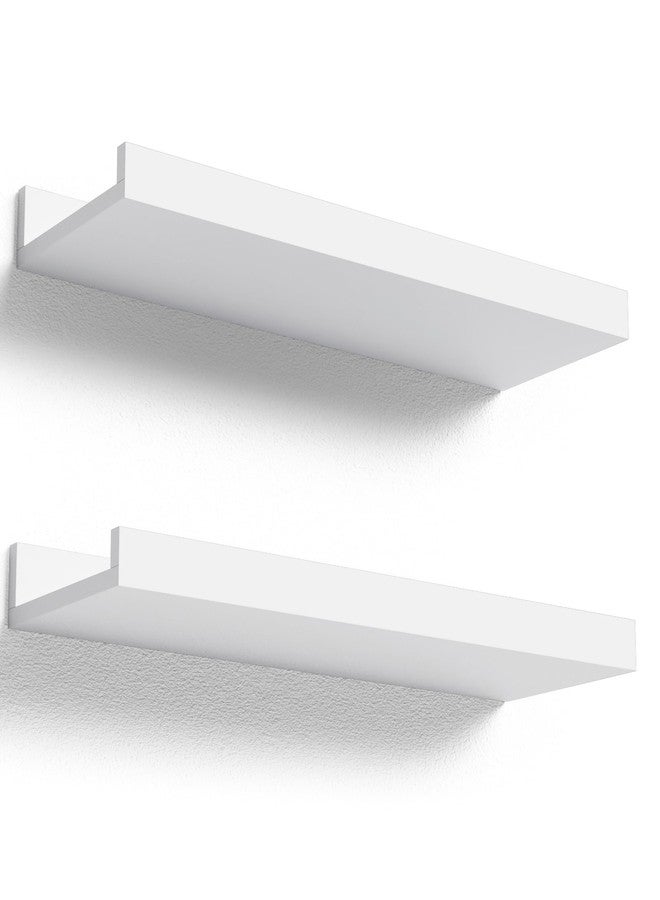 Boswillon Floating Shelves Wall Mounted Set of 2, Modern White Shelves for Bedroom, Nursery Shelves with Lip, Display Picture Ledge Shelf for Wall Decor Living Room Bathroom Kitchen - White - Image 1
