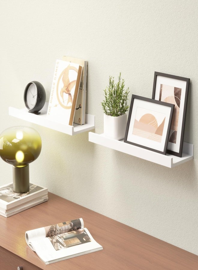 Boswillon Floating Shelves Wall Mounted Set of 2, Modern White Shelves for Bedroom, Nursery Shelves with Lip, Display Picture Ledge Shelf for Wall Decor Living Room Bathroom Kitchen - White - Image 3