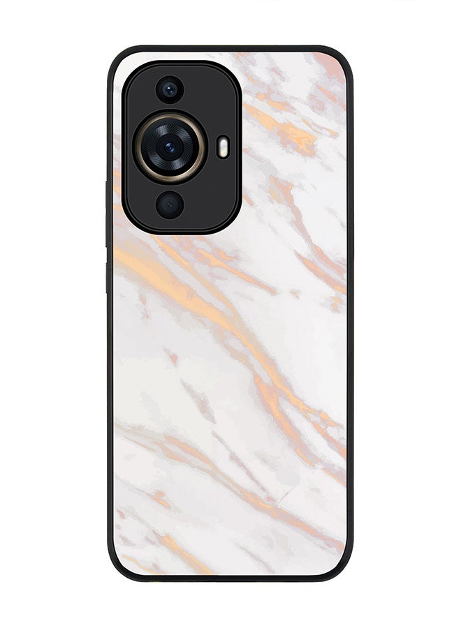 Stylizedd Rugged Black Edge case for Huawei nova 11 Pro, Slim fit Soft Case Flexible Rubber Edges Anti Drop TPU Gel Thin Cover - Marble Print Gold Grey - Image 1