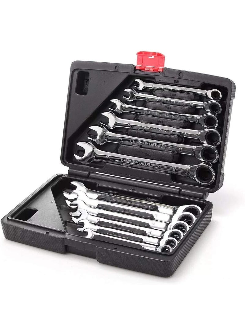 GGOOT Home 12pc Metric Ratcheting Spanner Combination Wrenche Hand Tool Set Hand Tool Kit 9mm-18mm CR-V Steel Hardware Tool Kits Tool Set Hand Tool Kit - Image 1