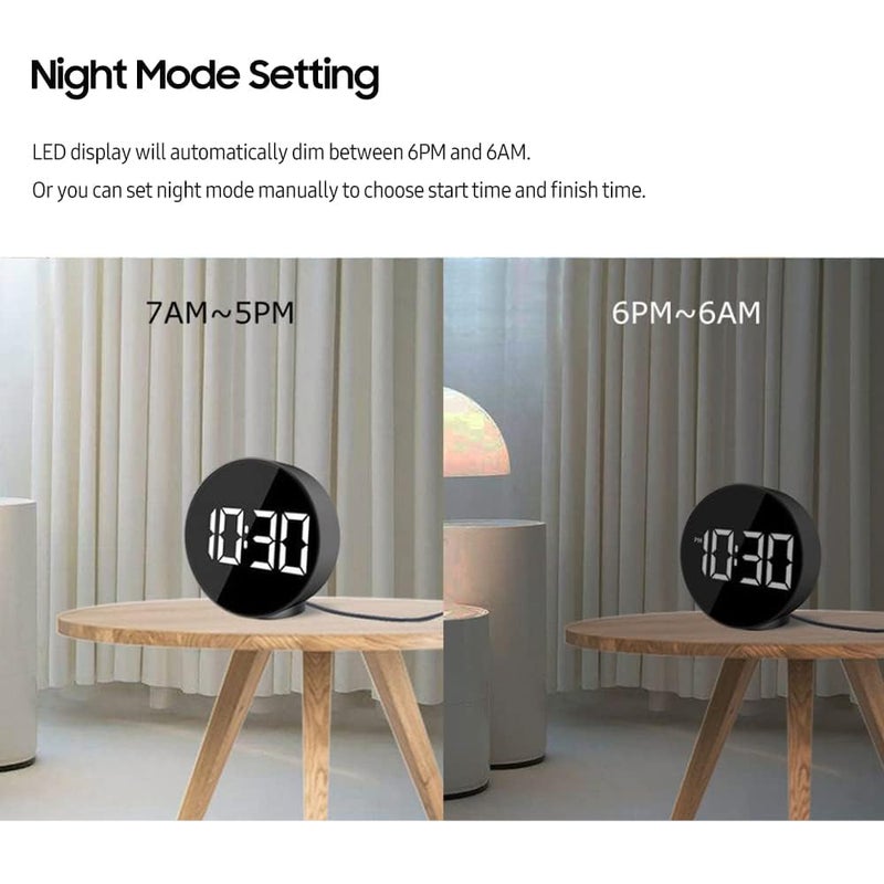Meneflix Digital Alarm Clock New LED Clock Small Electronic Clock with 2 Alarms Snooze Dimmable Alarm Days Set 1224H Display Bedside Clock for Home BatteryAdapter not Included - Image 4