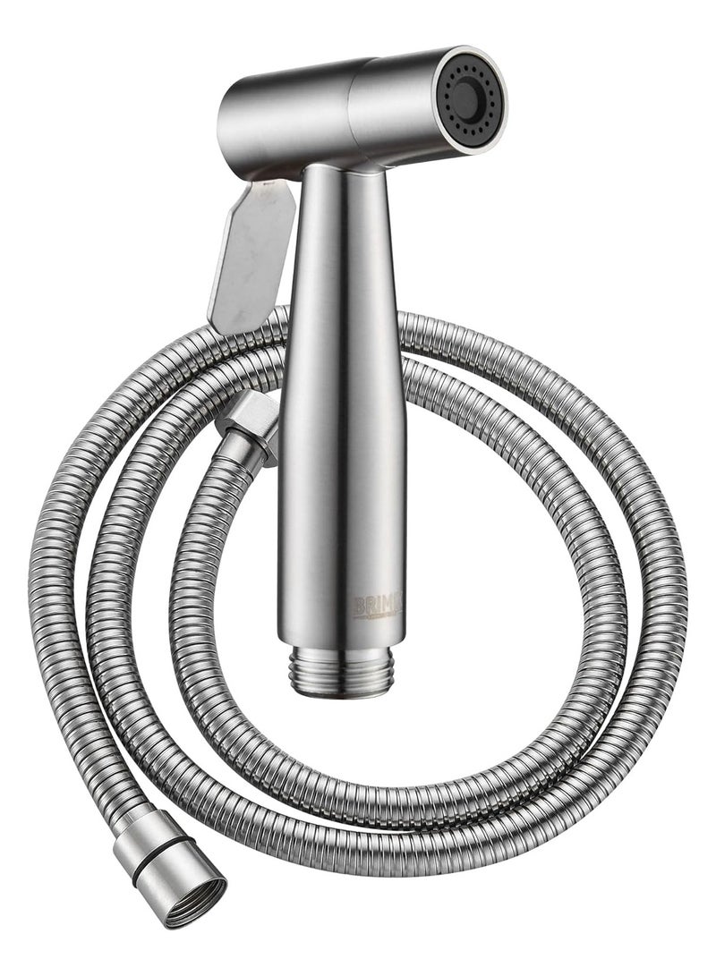 This premium handheld bidet sprayer is made of durable stainless steel with a flexible hose and leak-proof design. Ideal for personal hygiene, baby diaper cleaning, pet washing, and bathroom sanitation.  - Image 1
