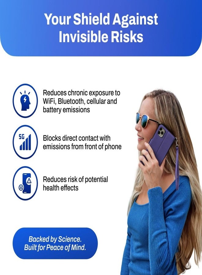 DefenderShield EMF Protection & 5G Anti Radiation iPhone 12/12 Pro Case - RFID Blocking EMF Shield Detachable Wallet Case Purple - Image 4