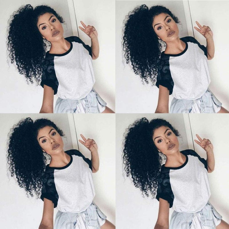 3B 3C Kinky Curly Human Hair Ponytails Extensions Curly Ponytail Hair Piece Wrap Drawstring Puff Ponytail Hairpieces For African American Top Closure Clip Ins 20inch