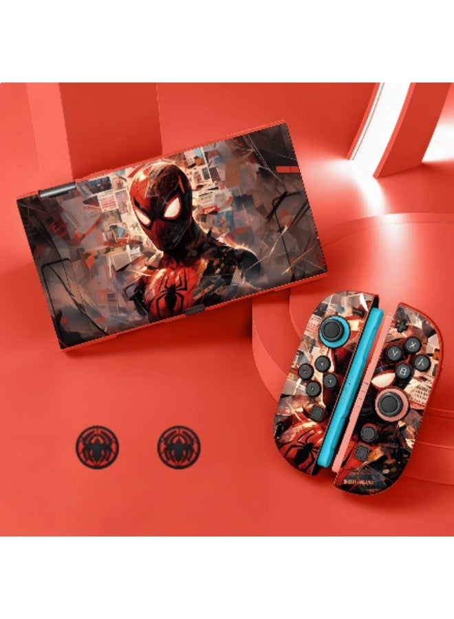Spider-Man Protective Case for Nintendo Switch OLED, Dockable Hard PC Shell Cover, Anti-Scratch Shockproof Joy-Con Protector with 2 Pcs Spider Pattern Thumb Grips, Cool Anime Skin Accessories for Switch OLED Model
