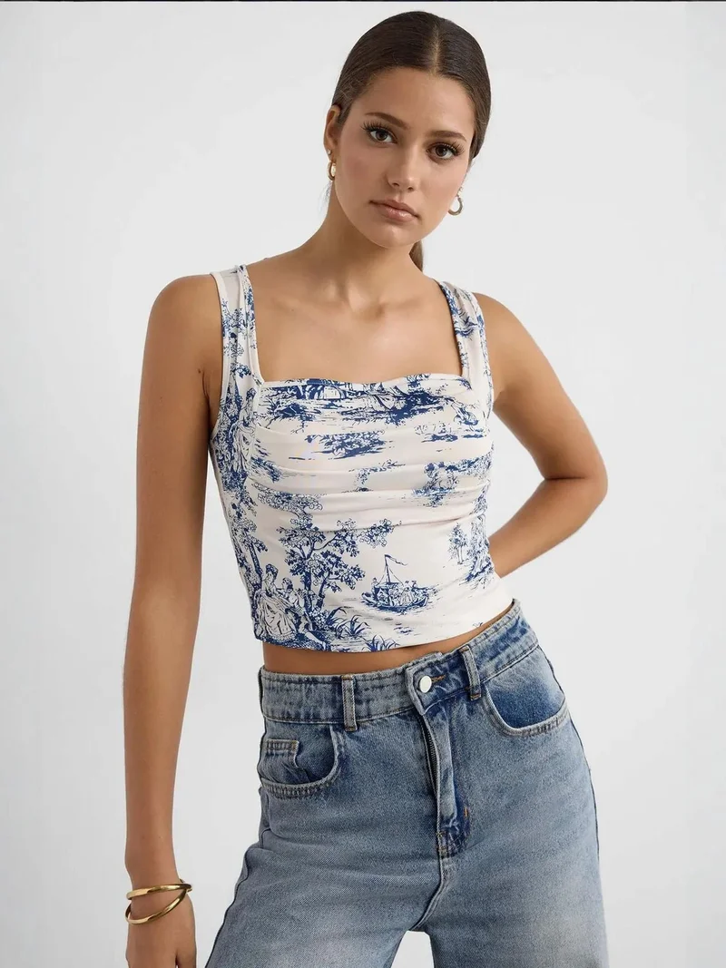 HICCUP Sleeveless Printed Blouse