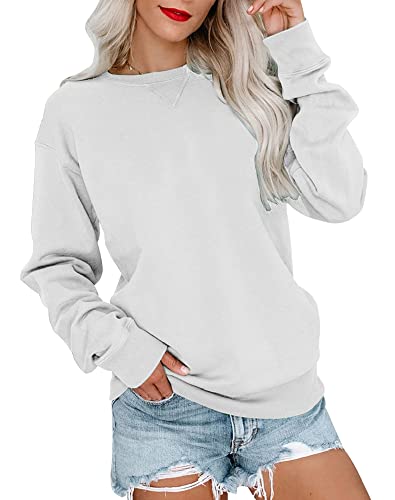 Bingerlily Womens Casual Long Sleeve Sweatshirt Crew Neck Cute Pullover Relaxed Fit Tops (White, Small) - Image 1