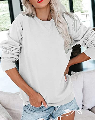 Bingerlily Womens Casual Long Sleeve Sweatshirt Crew Neck Cute Pullover Relaxed Fit Tops (White, Small) - Image 2