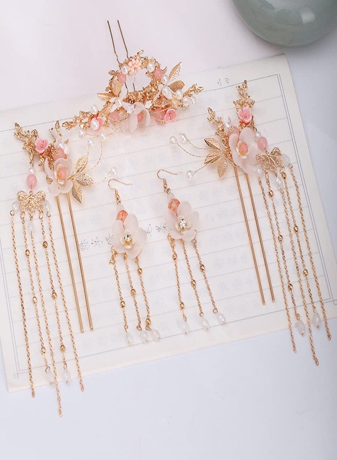 Engjajo Alloy Hair Sticks Pins Long Tassel Hanfu Chinese Hair Comb/Earrings Set of 1 Traditional Classical (Style D) - Image 3