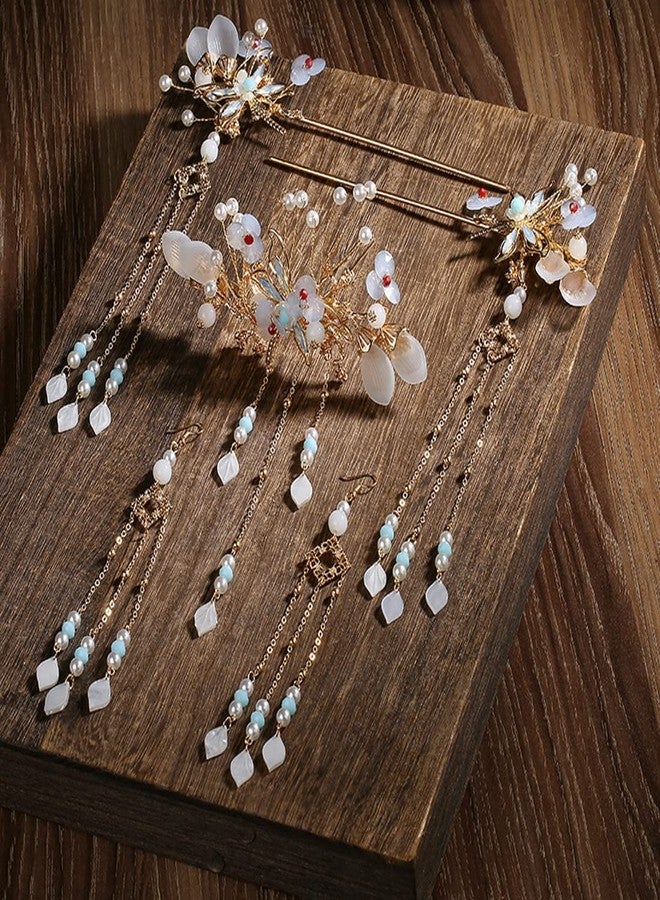 Engjajo Alloy Hair Sticks Pins Long Tassel Hanfu Chinese Hair Comb/Earrings Set of 1 Traditional Classical (Style D) - Image 5