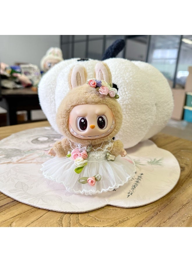 Clothes for Labubu(NO Doll) , Handcrafted Crochet 3-Piece Set for 17cm Doll, Premium Outfit with Accessories for Labubu, Stylish Clothes for Labubu Doll(White Dress With Pink Flower) - Image 2