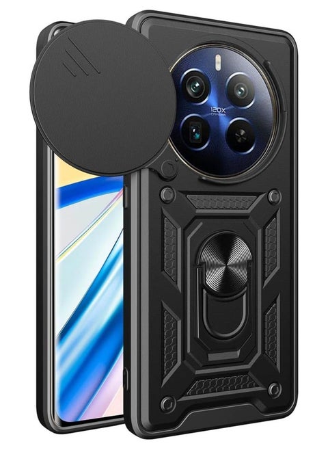 Case for Realme 12 Pro 5G/Realme 12 Pro+ Plus 5G, Ultra Thin Shockproof Silicone Cover with Slide Camera Cover and Magnetic Ring Kickstand, PC + TPU Durable Cover
