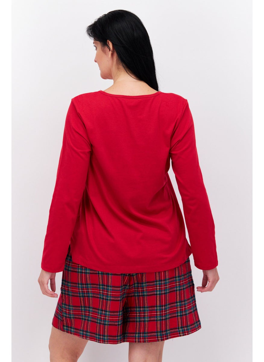 Family PJs - Women 2 Pieces Plaid Pyjama Set, Red Combo - Image 1