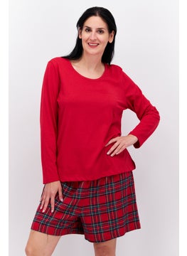 Women 2 Pieces Plaid Pyjama Set, Red Combo