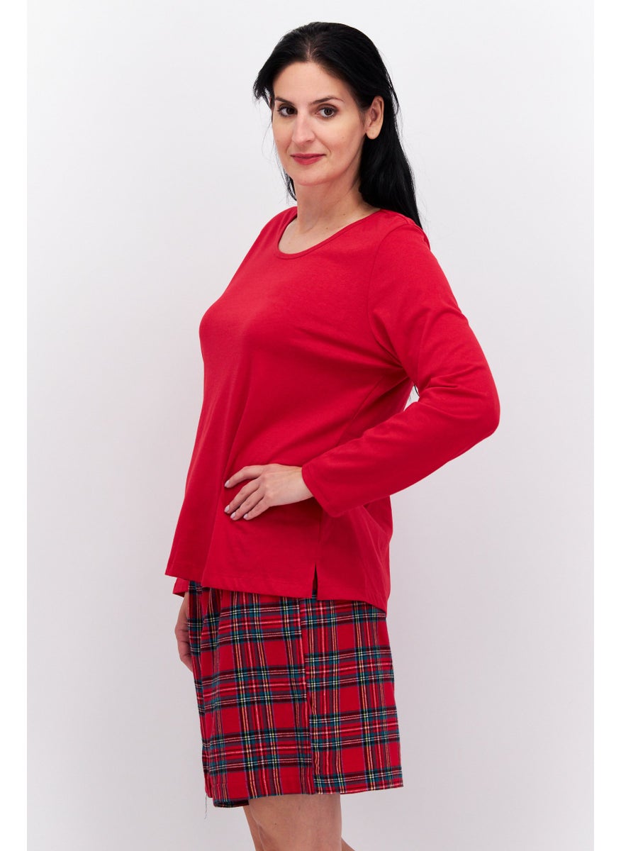 Family PJs - Women 2 Pieces Plaid Pyjama Set, Red Combo - Image 1