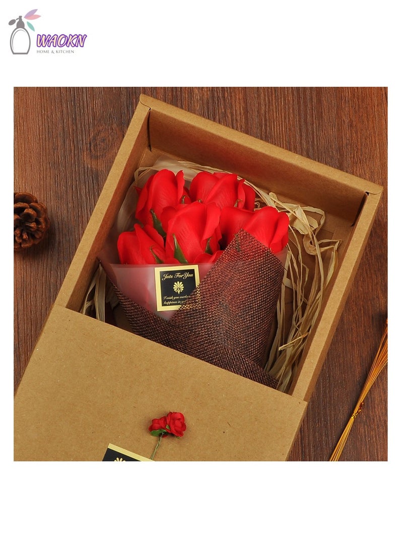 WAOKN 9-Piece Rose Forever Flowers Decor Artificial Flower Bouquet High-Value Soap Flower Gift Box Long-Lasting Real Roses Forever Bouquet for Valentines Day Mothers Day Birthday Gifts for Women Red  - Image 2