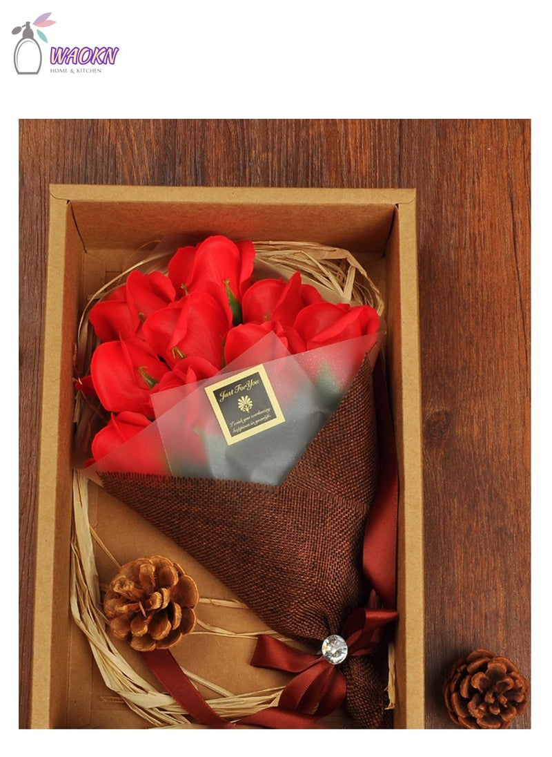 WAOKN 9-Piece Rose Forever Flowers Decor Artificial Flower Bouquet High-Value Soap Flower Gift Box Long-Lasting Real Roses Forever Bouquet for Valentines Day Mothers Day Birthday Gifts for Women Red  - Image 3