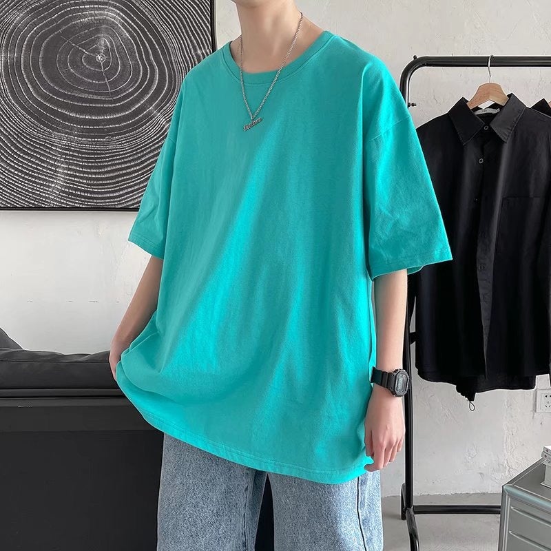 American Fashion Brand T-Shirt Oversize Plus Size Solid Color Half Sleeve Summer Simple Short Sleeve T-Shirt Men'S Trendy Fashion Handsome - Image 4