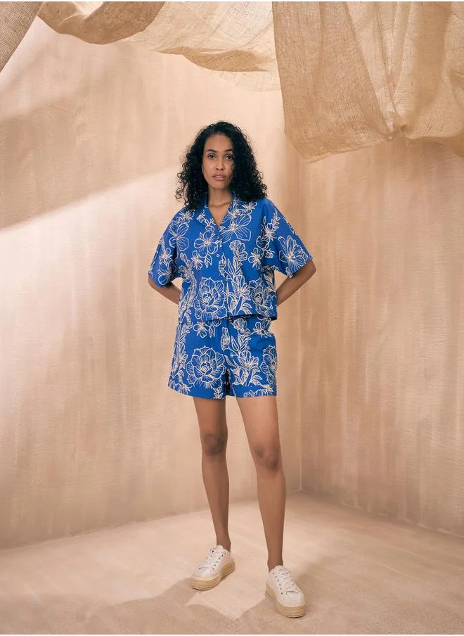 SASSAFRAS Poplin Floral Print Notch Collar Shirt & Shorts Co-Ords by Styli