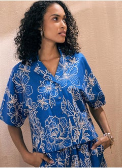 SASSAFRAS Poplin Floral Print Notch Collar Shirt & Shorts Co-Ords  - Image 4